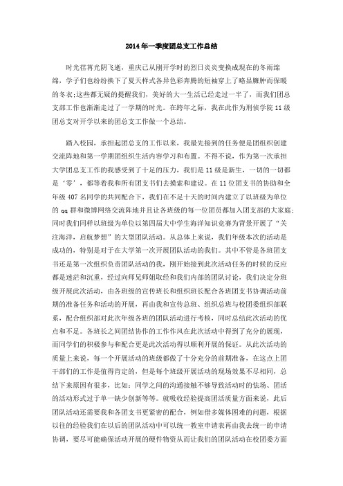 2014年一季度团总支工作总结
