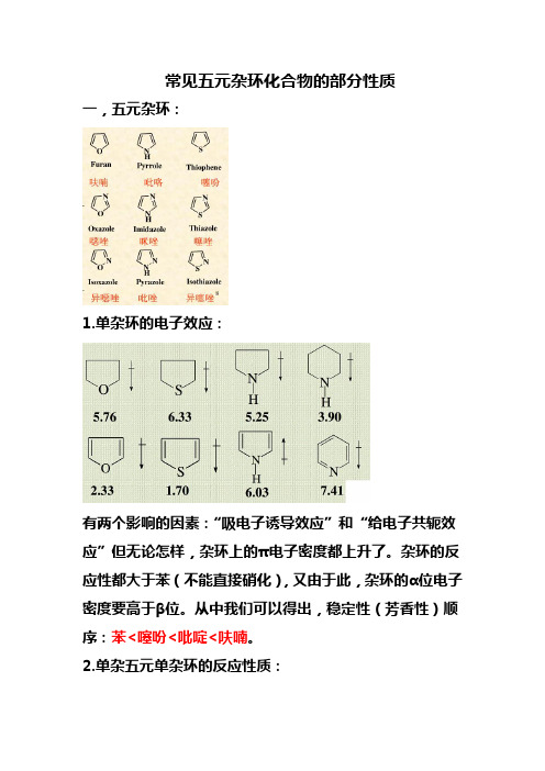 常见杂环化合物的部分性质