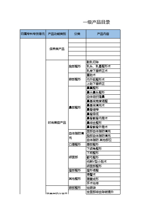 一级产品目录汇总