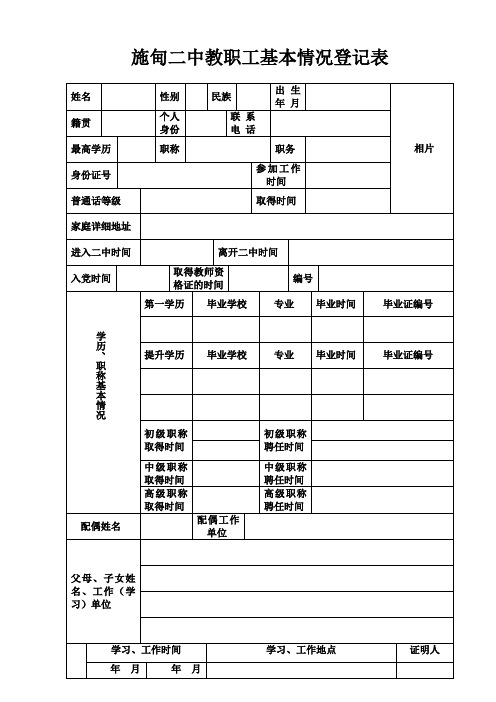 施甸二中教职工基本情况登记表