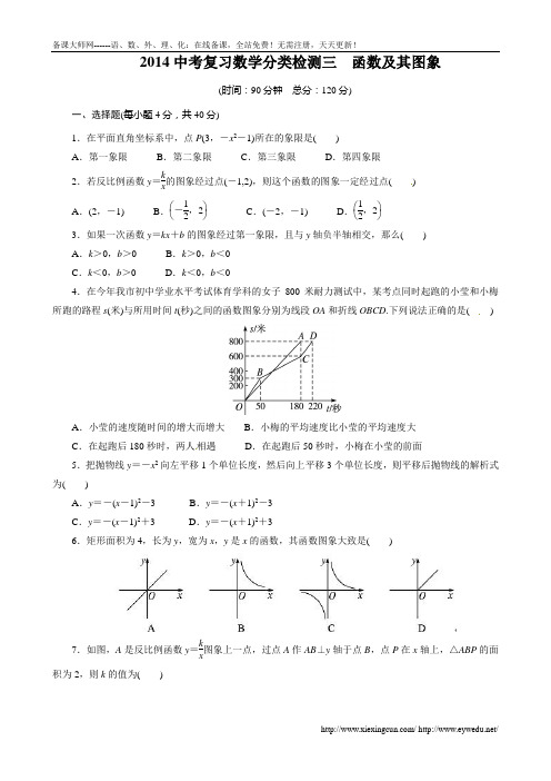 2013-2014年中考复习数学分类检测试卷(3)函数及其图像(含答案)