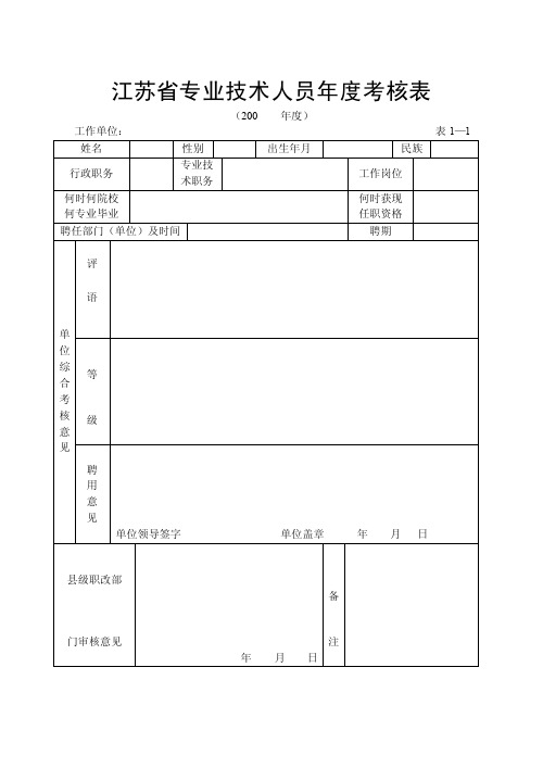 （初级职称申报助工用）专业技术人员年度考核表