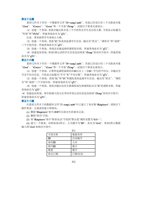 Access实验课题目