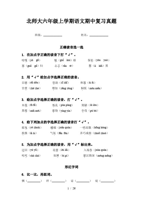 北师大六年级上学期语文期中复习真题