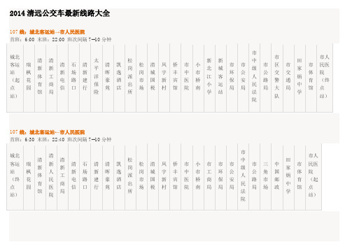 2014清远公交车最新线路大全