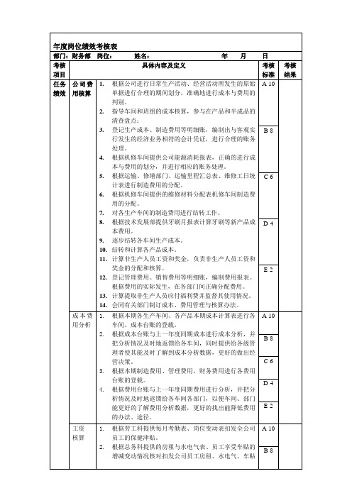 成本费用核算岗位绩效考核表主管级-OK