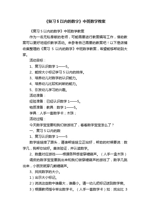 《复习5以内的数字》中班数学教案