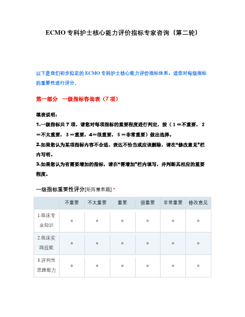 专科护士核心能力评价指标专家咨询(第二轮)