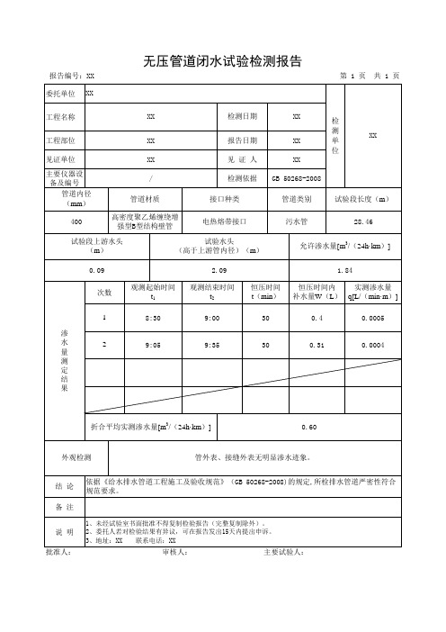 管道闭水试验报告