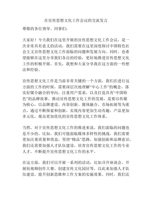 在宣传思想文化工作会议的交流发言