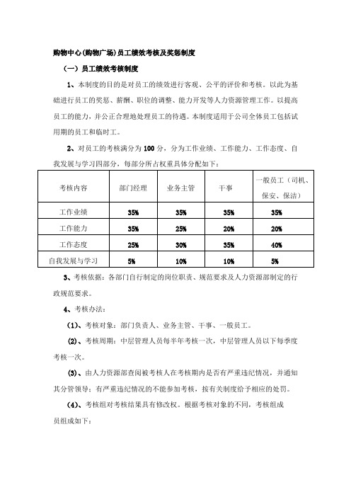 购物中心(购物广场)员工绩效考核及奖惩制度