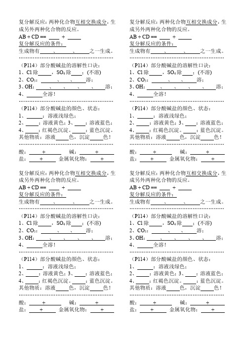 初三化学部分酸碱盐溶解性表小测习题