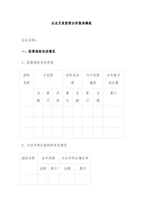 企业月度经营分析报表模板