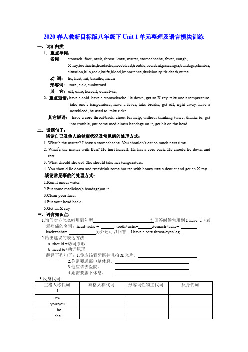 2020春人教新目标版八年级下Unit 1单元整理及语言模块训练