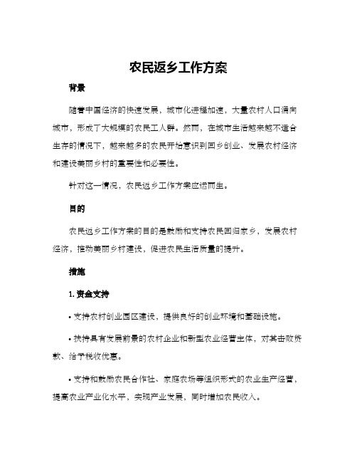 农民返乡工作方案