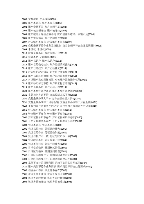 农行支付失败代码