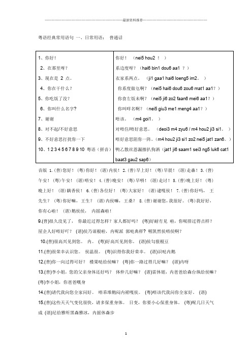 粤语经典常用语句(谐音好易学)精编版