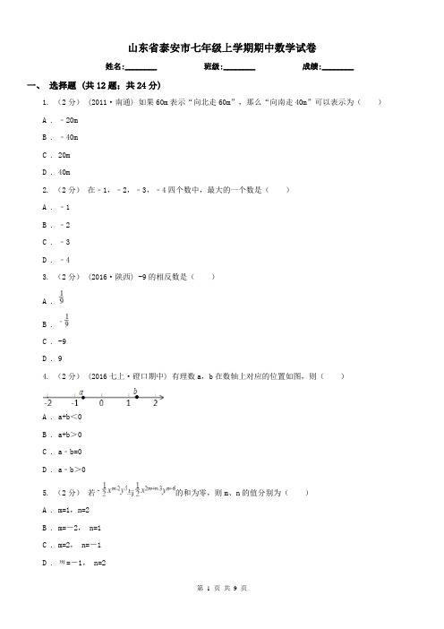 山东省泰安市七年级上学期期中数学试卷