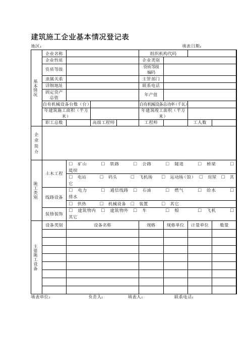 建筑施工企业基本情况登记表