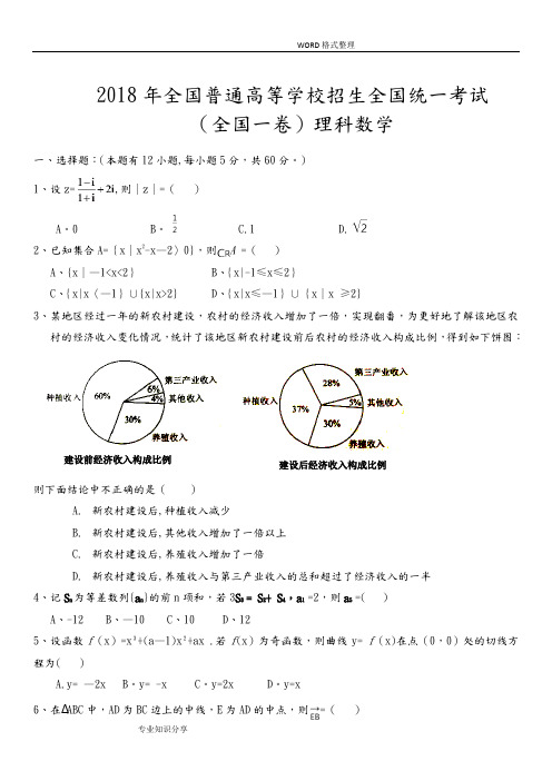 2018全国高考理科数学[全国一卷]试题和答案解析