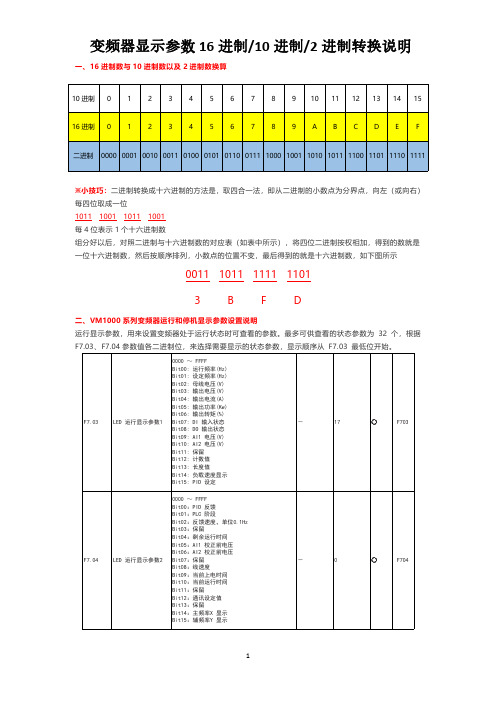 变频器显示参数16进制10进制2进制转换说明