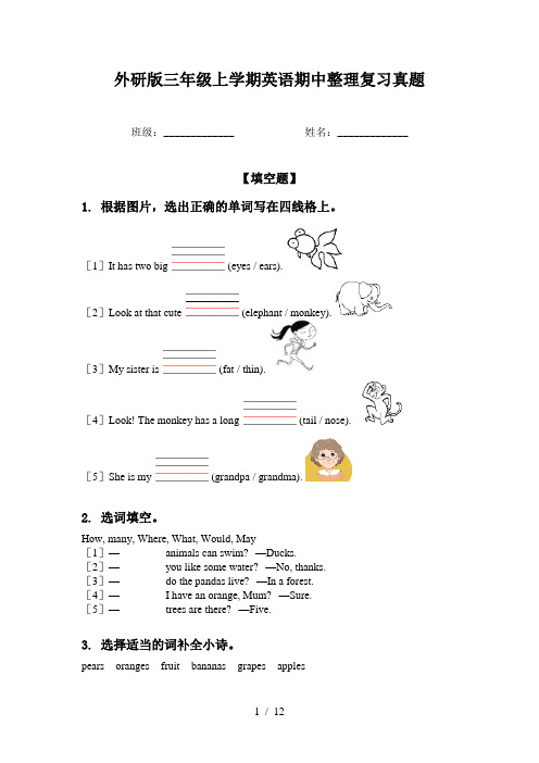 外研版三年级上学期英语期中整理复习真题