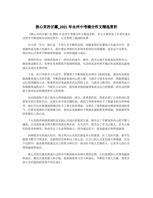 我心灵的甘露_2021年永州中考满分作文精选赏析