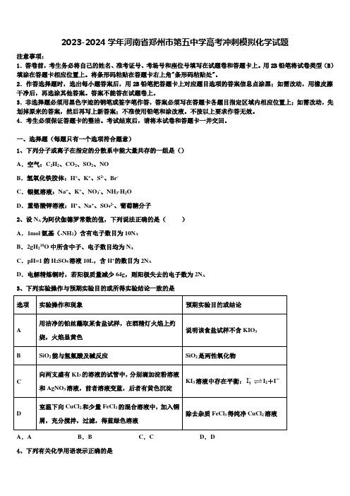 2023-2024学年河南省郑州市第五中学高考冲刺模拟化学试题含解析