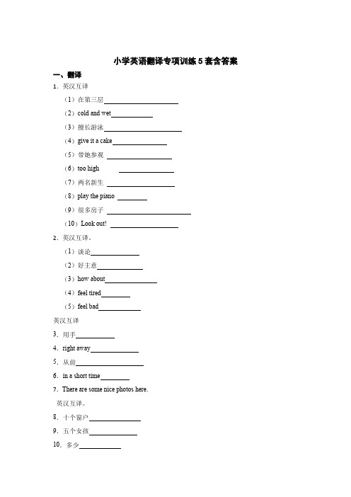 小学英语翻译专项训练5套含答案5篇