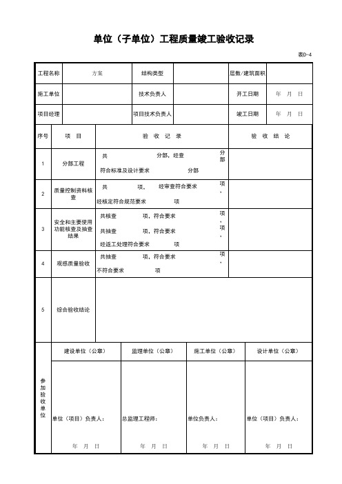 单位(子单位)工程质量竣工验收记录