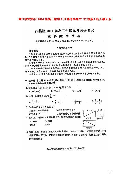 湖北省武昌区高三数学1月调考试卷 文(扫描版)新人教A版