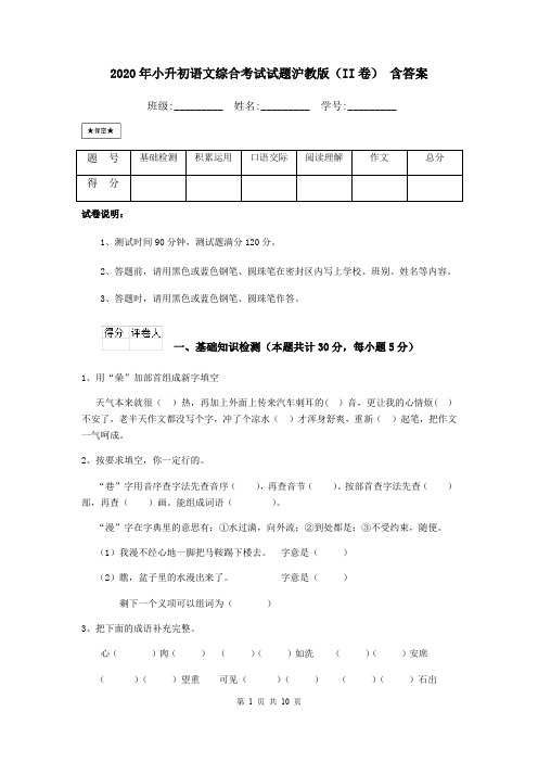 2020年小升初语文综合考试试题沪教版(II卷) 含答案