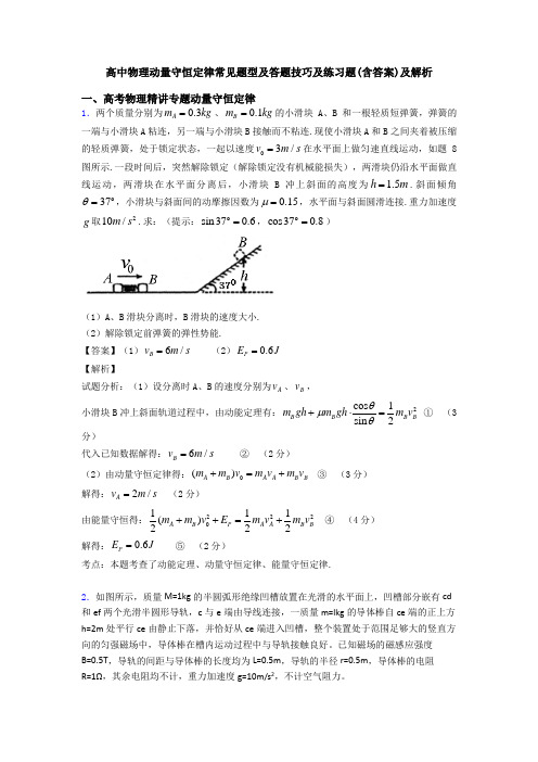 高中物理动量守恒定律常见题型及答题技巧及练习题(含答案)及解析