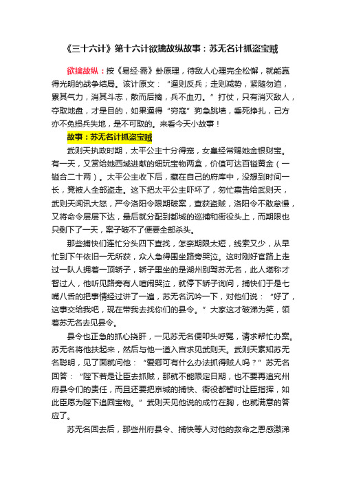 《三十六计》第十六计欲擒故纵故事：苏无名计抓盗宝贼