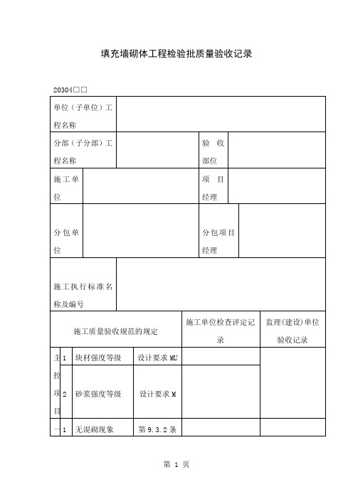 填充墙砌体工程检验批质量验收记录(doc表格)-3页word资料