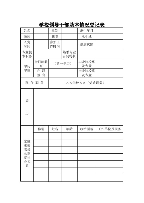 学校领导干部基本情况登记表