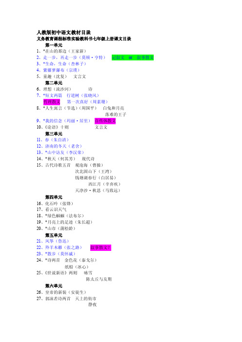 人教版初中语文教材散文篇目[整理版]