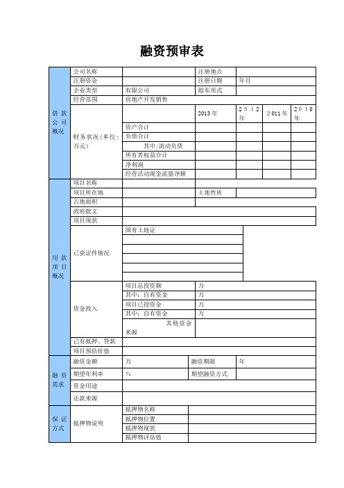 房地产项目融资申请书