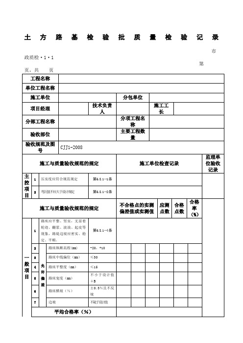 道路工程检验批表格