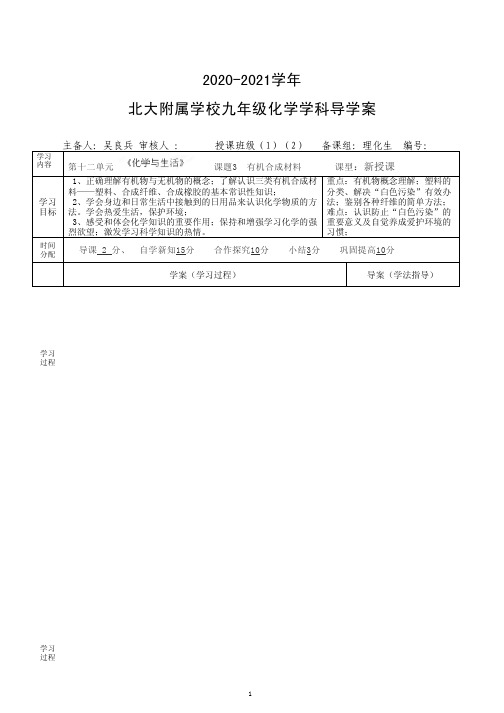 2020-2021学年北大附属学校化学人教版九年级下册：导学案12-3