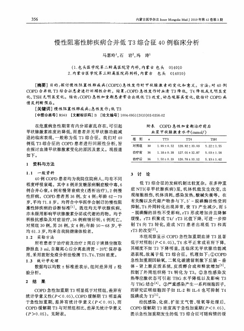 慢性阻塞性肺疾病合并低T3综合征40例临床分析