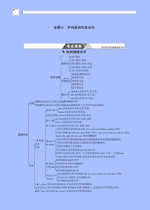 2019版高考英语一轮复习(课标2卷B版)教师用书:专题六 并列连词和复合句 PDF版含答案
