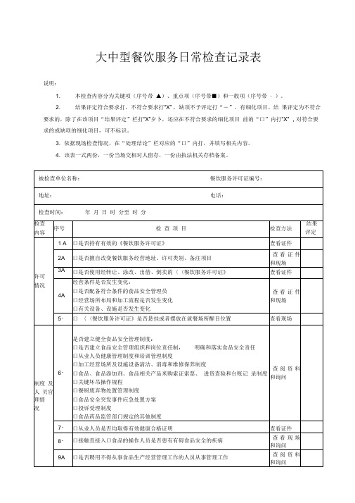 餐饮服务日常检查记录表新