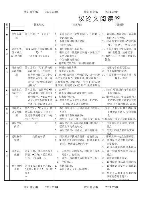 初中语文阅读理解类型及答案之欧阳育创编