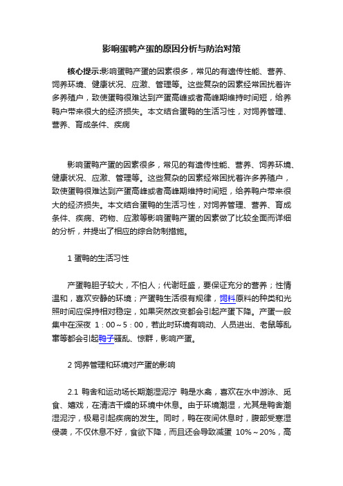 影响蛋鸭产蛋的原因分析与防治对策