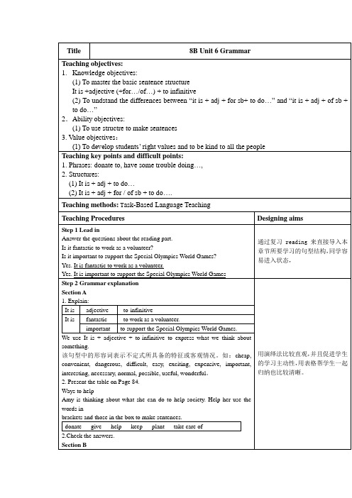 牛津译林版英语 八年级下册 8B Unit 6 Grammar教案