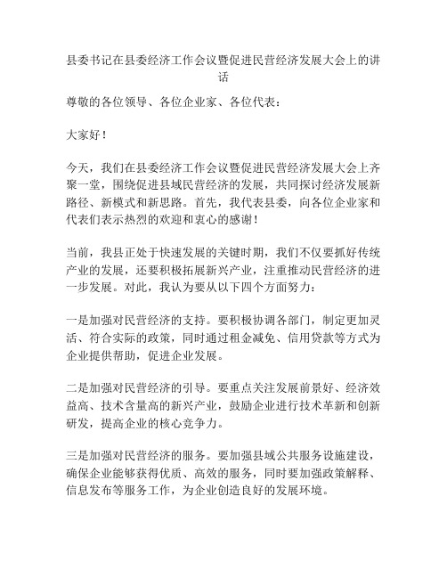 县委书记在县委经济工作会议暨促进民营经济发展大会上的讲话