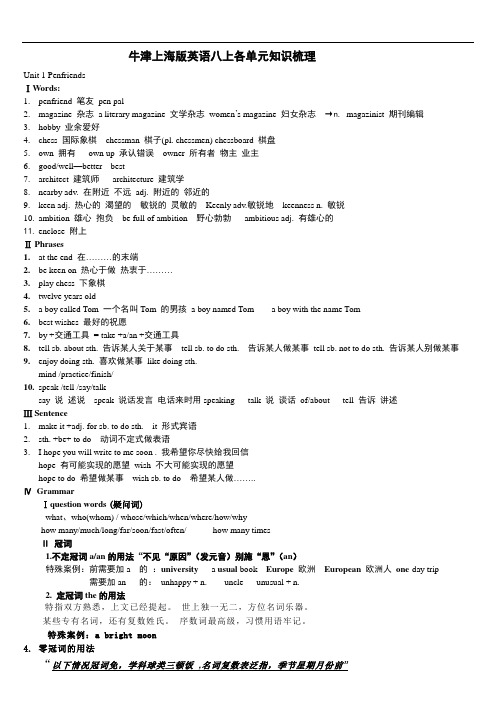 牛津上海版英语八上各单元知识点