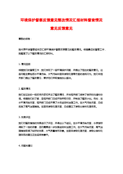 环境保护督察反馈意见整改情况汇报材料督查情况意见反馈意见