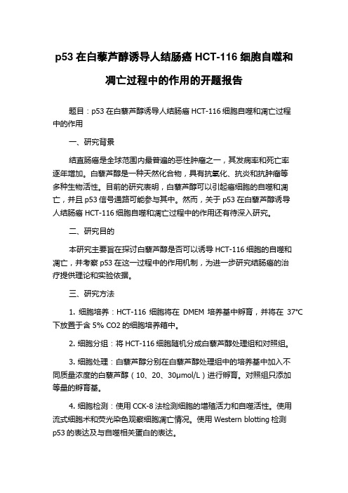 p53在白藜芦醇诱导人结肠癌HCT-116细胞自噬和凋亡过程中的作用的开题报告